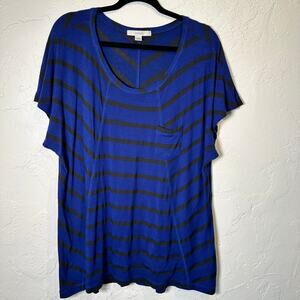 Sejour Size 2X Dolman Tee Knit Top Royal Blue Black Stripes Scoop neck Tunic